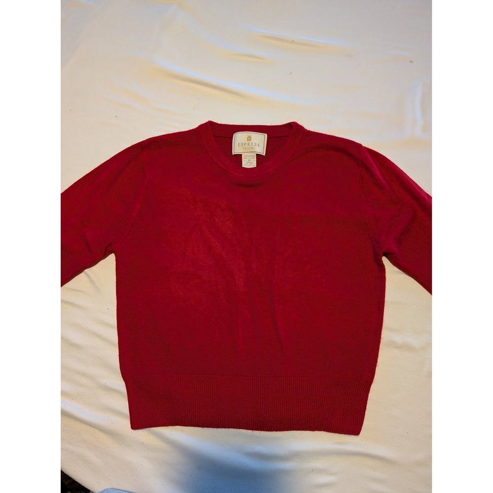 Express Tricot Kids L Red Short Sleeve Sweater Crew Neck Knit Top Womens XS
